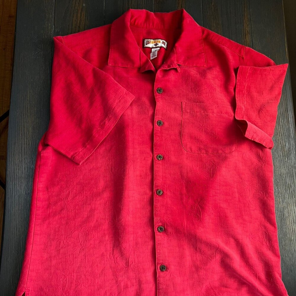 CARIBBEAN JOE Brick Red Button Down Short Sleeve Shirt Men's Sz S